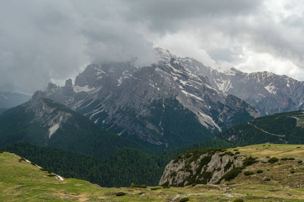istock Snowy Tre Cime Circuit in June with Dolomite Peaks 2163653507