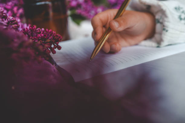Girl writes in a notebook, aesthetics