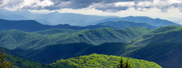 istock Panorama Along Blue Ridge Parkway: Ridge Junction Overlook, North Carolina 2163660178