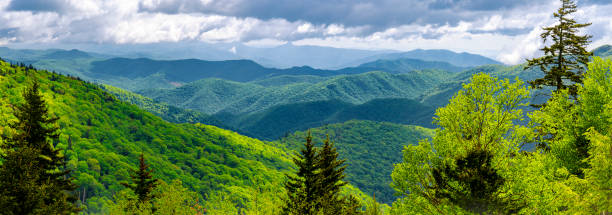 istock Panorama Along Blue Ridge Parkway: Ridge Junction Overlook, North Carolina 2163660198