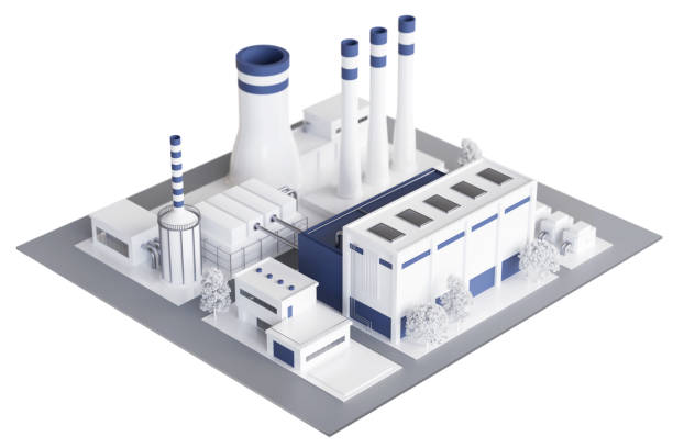 istock Power plant or district heating plant, abstract low polygonal 3d model isolated on white background 2163664190