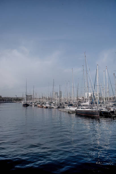 Barcelona Port Vell marina boats and maremagnum in a summer sunny day at Catalonia of Spain