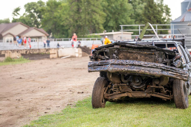 Damaged vehicle, participant in demolition derby