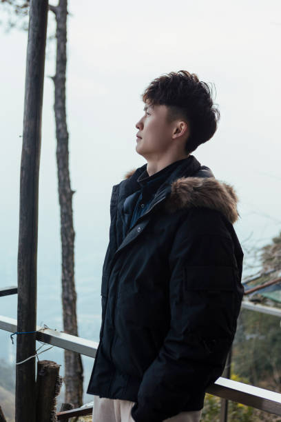 istock A man leaning against a railing in winter enjoying the beautiful scenery 2163670095