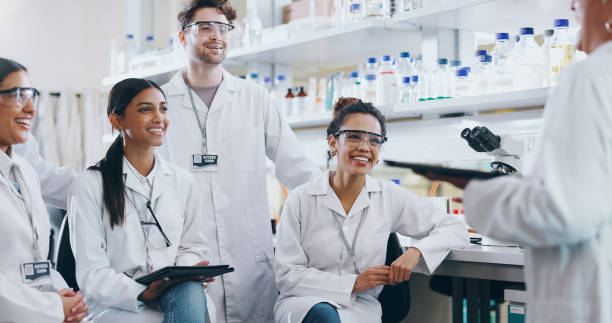 istock Teaching, science and group of people in laboratory for breakthrough, cure or medical development. Training, investigation and research with scientist team in clinical trial for medicine internship 2163672038