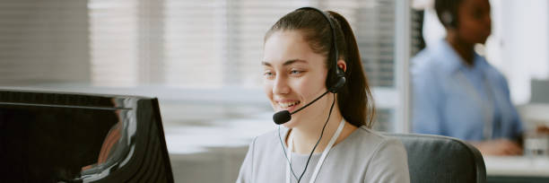istock Website Banner of Call Center Operator at Workplace 2163675301