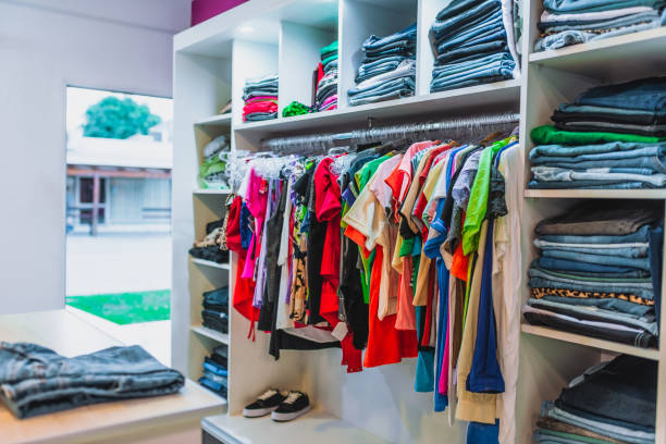 istock Clothing store without people 2163677048