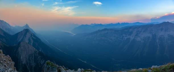 istock Aerial Panoramic Landscape View Wildfire Smoke Ash over Kananskis Valley, Alberta 2163680784