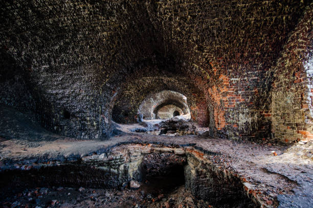 istock Inside old ruined burnt red brick fortress 2163682530