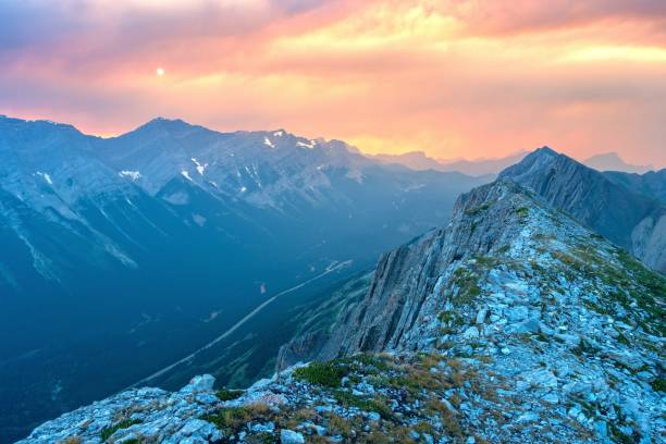 Summer Wildfire Smoke Crimson Sky Canadian Rockies