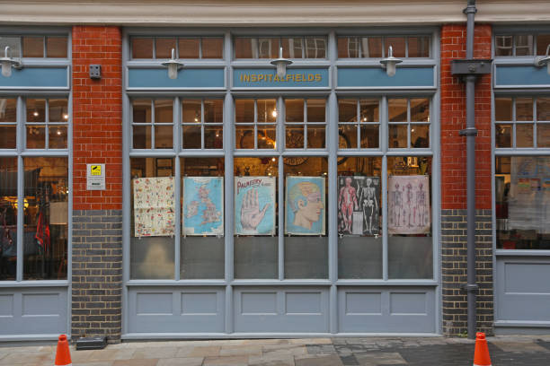 London, United Kingdom - November 17, 2013: Exterior Window View of Inspitalfields Gift Shop at Old Spitalfields Market.