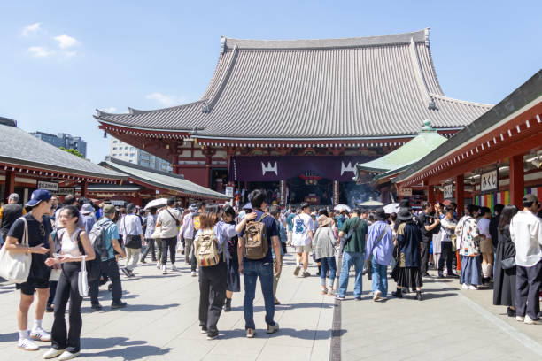 Tokyo, Japan- 18 May, 2024: Unidentified people visit Sensoji temple in Tokyo. Sensoji temple is the most famous attraction in Asakusa.