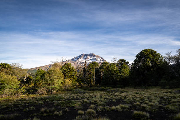 lake district in Chile with active volcanoes like the Villarica in the back and many lakes