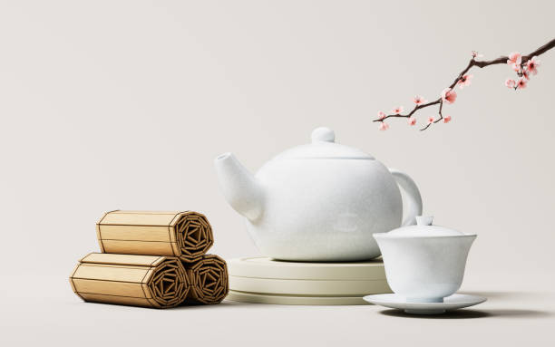 istock Chinese style teapot and teacup, 3d rendering. 2163691482