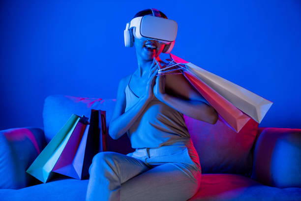 istock Smart female enjoy gesticulate interact other users in metaverse. Hallucination. 2163691629