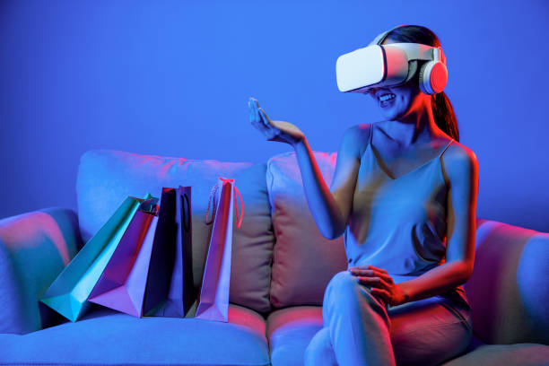 istock Smart female enjoy gesticulate interact other users in metaverse. Hallucination. 2163692889