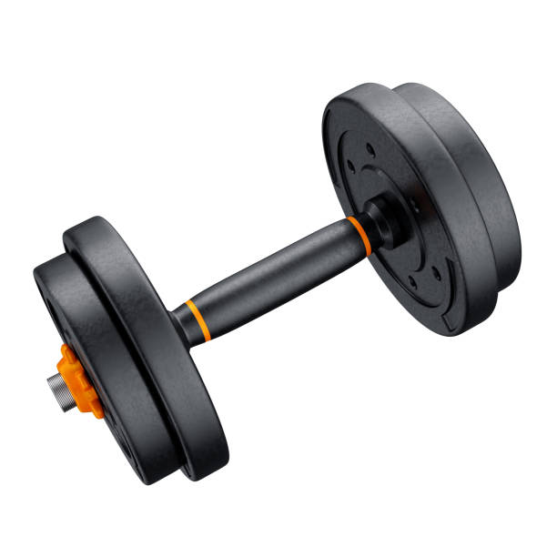istock 3D Round Dumbbells with Isolated White Background 2163696063