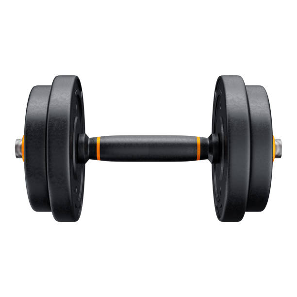istock 3D Round Dumbbells with Isolated White Background 2163696064