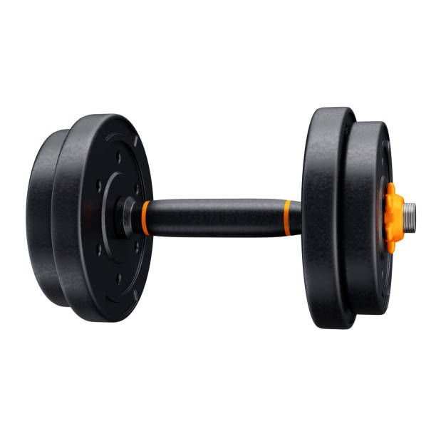 istock 3D Round Dumbbells with Isolated White Background 2163696075