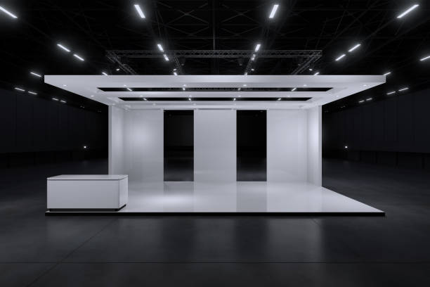 istock Exhibition stand for mockup and Corporate identity,Display design.Empty booth Design.Retail booth elements in Exhibition hall.booth Design trade show.Blank Booth system of Graphic Resources.3d Background for online Event,conference,live.3d render. 2163697233