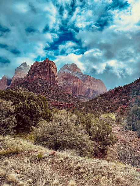 Beautiful springtime cloudscape in Zion National Park outside of Springdale, Utah