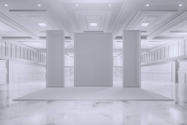istock Empty Backdrop Design for mockup and Corporate identity,booth,Decoration,Display.Platform elements in convention hall.Blank scene classic for Graphic Resources.3d Background for online.3d render. 2163699414