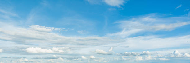 istock Panorama of Blue sky with white clouds background. 2163710896