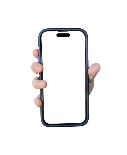 istock Hands holding smartphone isolated on white background clipping path 2163711195