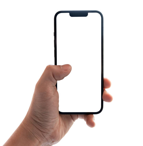 istock Hand holding smartphone with blank screen isolated on white background, clipping path 2163711204