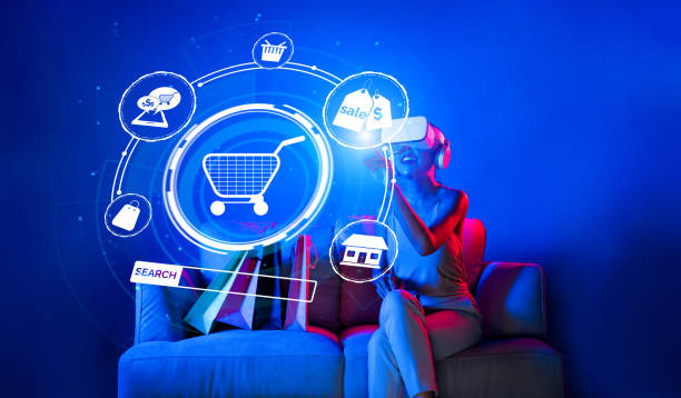 istock Female in metaverse enjoy opening interface online store menu. Hallucination. 2163711973