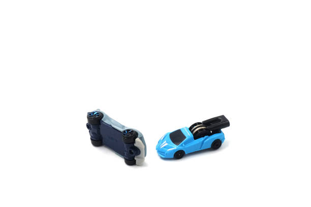 istock Blue toy car, inflatable road car, isolated on white background 2163712112