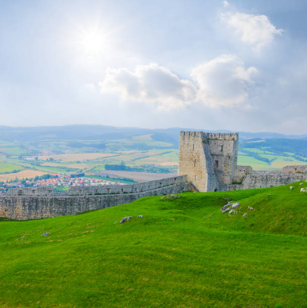 old medieval castle on green hill