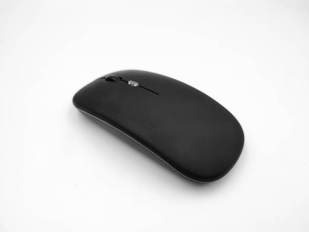 Black wireless mouse close up photoshoot isolated on white background