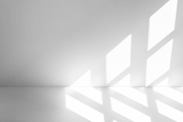 istock Studio style background wall decoration presentation uses white tones. with shadows cast from a nearby window, concept creating a decorative backdrop. 2163724095