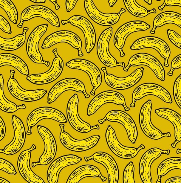 istock single pattern of banana fruit in doodle vintage style. 2163724786
