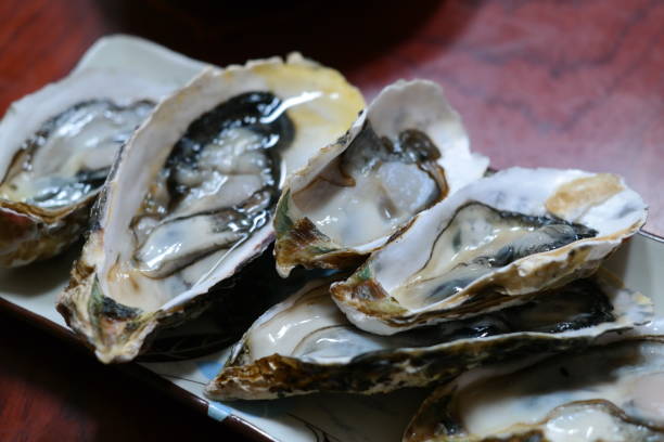 istock Fresh oysters on a plate in a restaurant 2163726626
