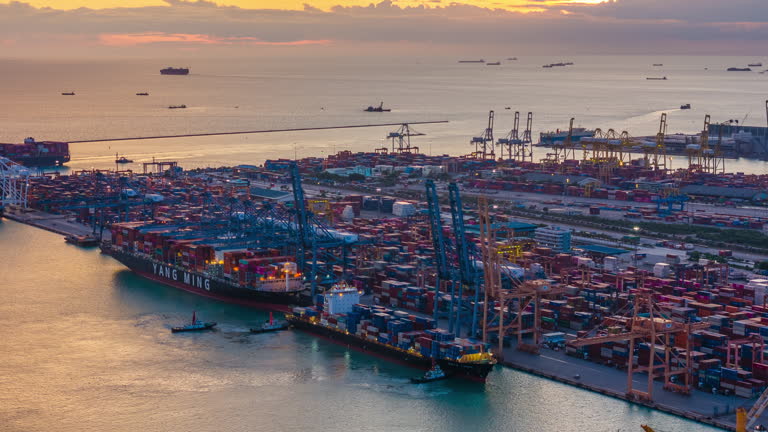 Hyperlapse of Cargo ship docking at port
