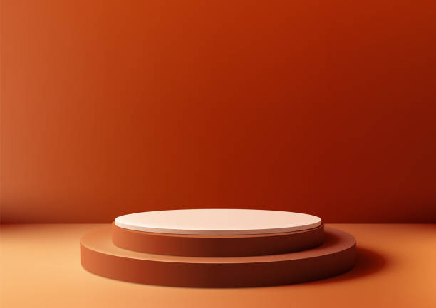 istock Minimalist 3D Podium, White and Orange Circular Platform, Modern Product Display Mockup 2163735387