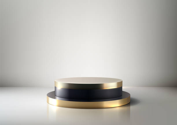 istock Luxury 3D Podium with Black Base and Gold Top on White Background for Product Display 2163735390