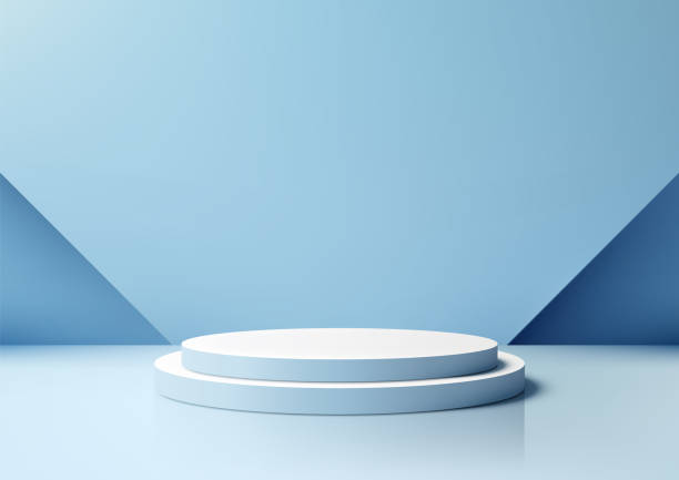 istock Minimalist 3D White Podium on Blue Background, Ideal for Modern Product Display Mockup in Showroom Showcase 2163735407