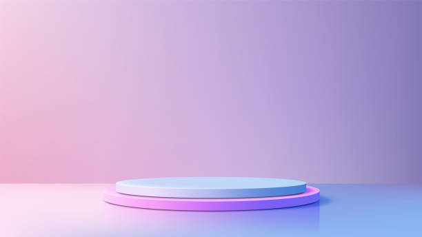 istock Minimalist 3D Scene with Circular Platforms in Soft Pink and Blue Hues for Product Display 2163735414