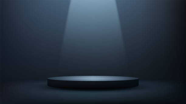 istock Dark Minimalist 3D Scene with Spotlight on Circular Platform, Perfect for Award Ceremony Product Showcase 2163735424