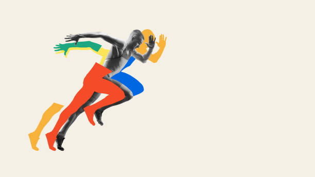 istock Dynamic muscular man, athlete in motion, running, competing, showing determination and motivation to win. Contemporary art collage. 2163735452