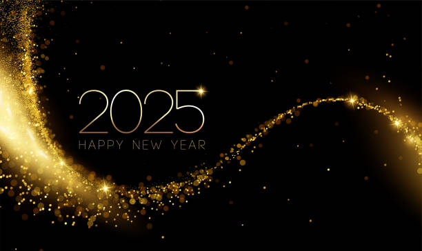 2025 new year abstract shiny color gold wave design element - tahun baru ilustrasi stok