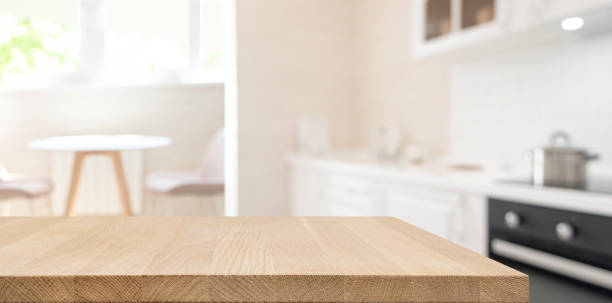 istock Table top for product montage on modern kitchen and dining room interior background 2163737418