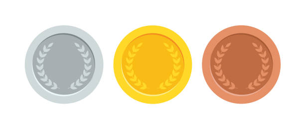 istock Three medal with gold madel and silver, bronze madel and red ribbon. vector illustration 2163739696