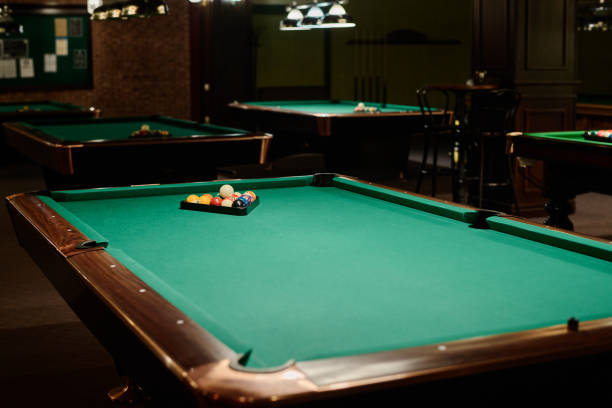istock Billiards table with balls in rack 2163740386
