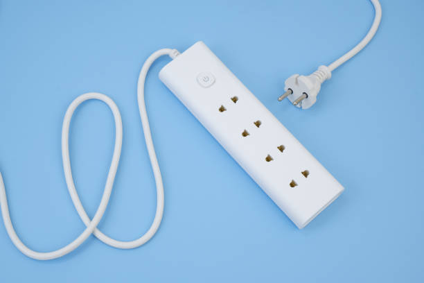 istock Electric sockets or power supply on blue background. 2163742841