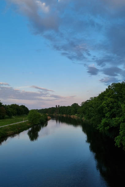 View over river Saale and parts of Halle, Saxony. Germany