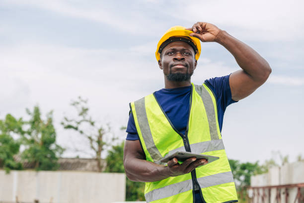 istock Portrait African black smart engineer worker foreman supervisor standing looking high outdoor 2163762526